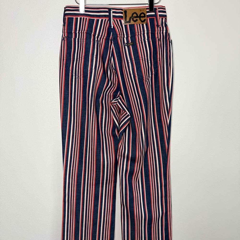 Vintage 1970s Lee USA Striped High Rise Pants Red White Navy 28 Waist